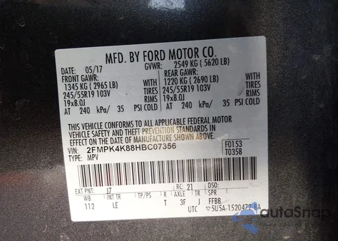 2017 Ford Edge Titanium z USA, uszkodzony, nr VIN 2FMPK4K88HBC07356